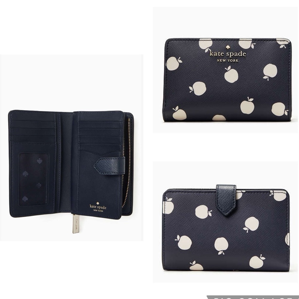 kate spade EUC Staci Medium White Apple Compartment Bifold Wallet NWOT